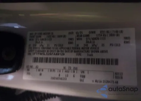 2025 Ford F-150 Lariat из США, поврежденный, VIN 1FTFW5L52SFA89129